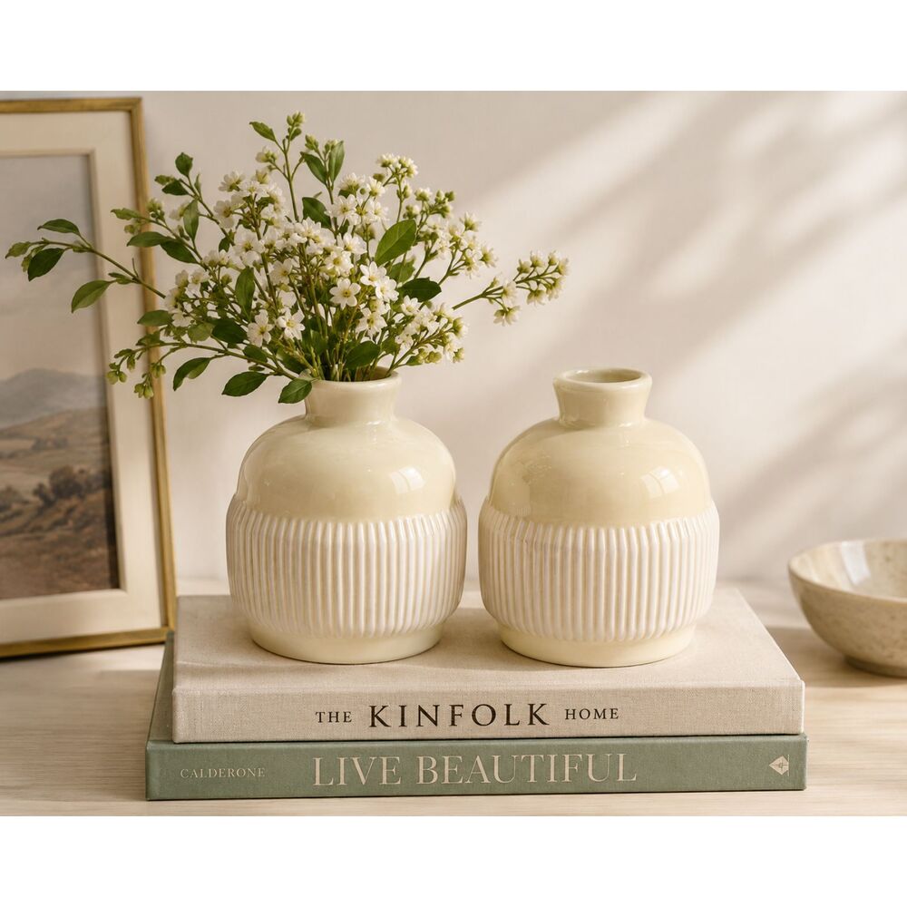 Nate Berkus for Target Two 8 1/4 Stoneware Vases Yellow White